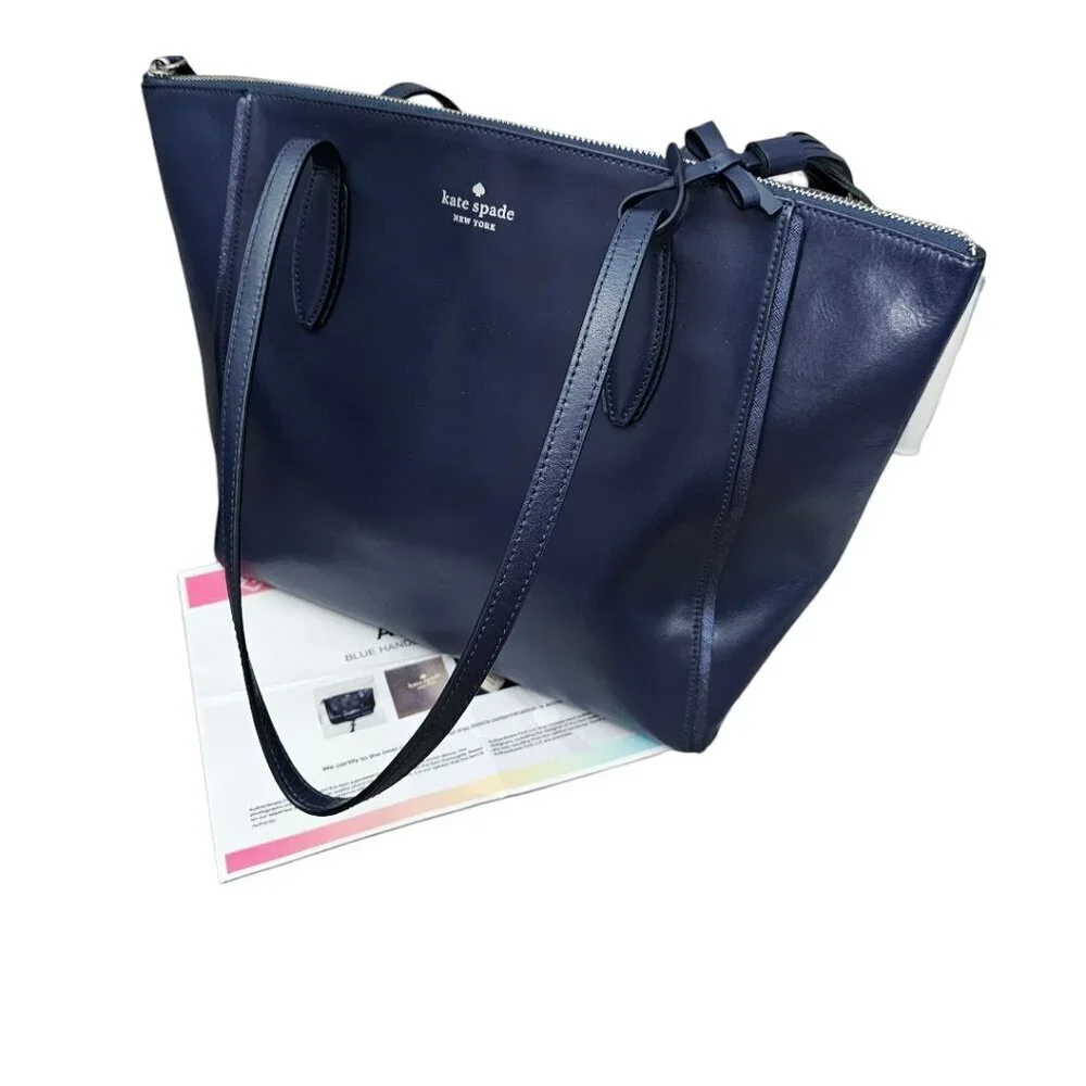 Kate Spade New York Kali Smooth Leather Tassel Zip Tote Shoulder Bag Navy COA